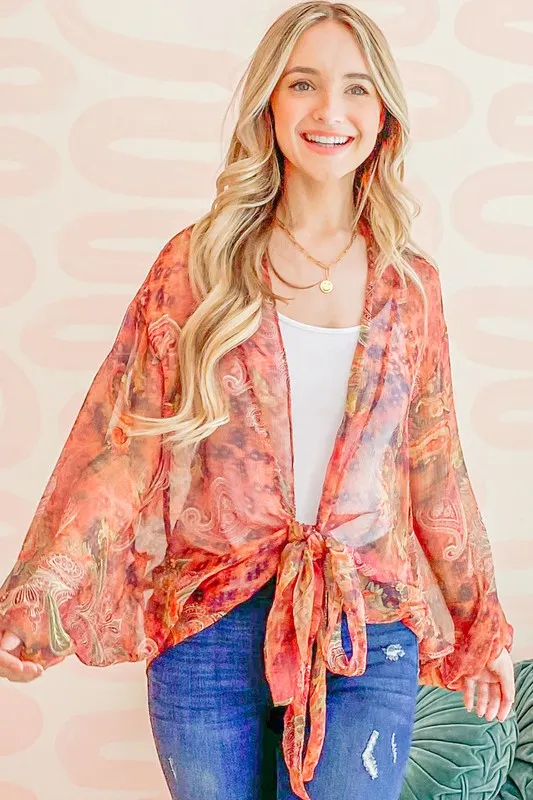 Front Tie Knot Oversized Print Top, image 4