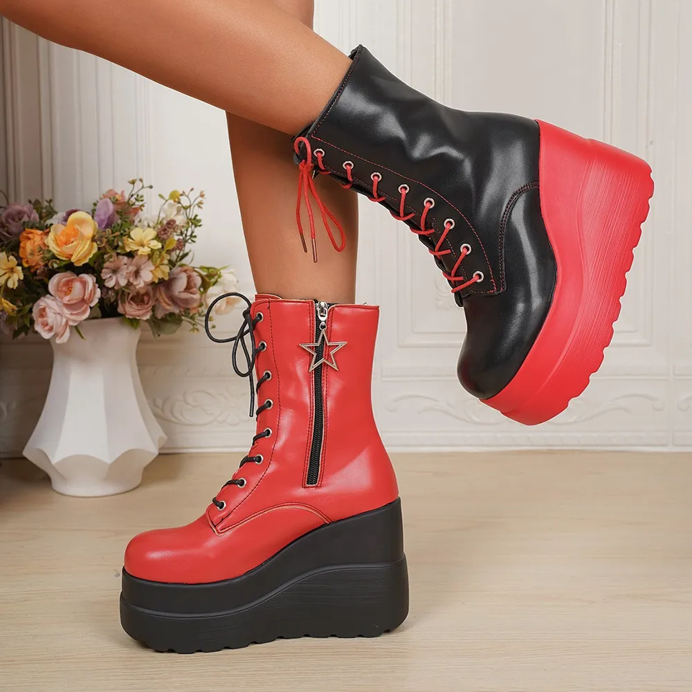 Color Block Platform Wedge Boots, image 5