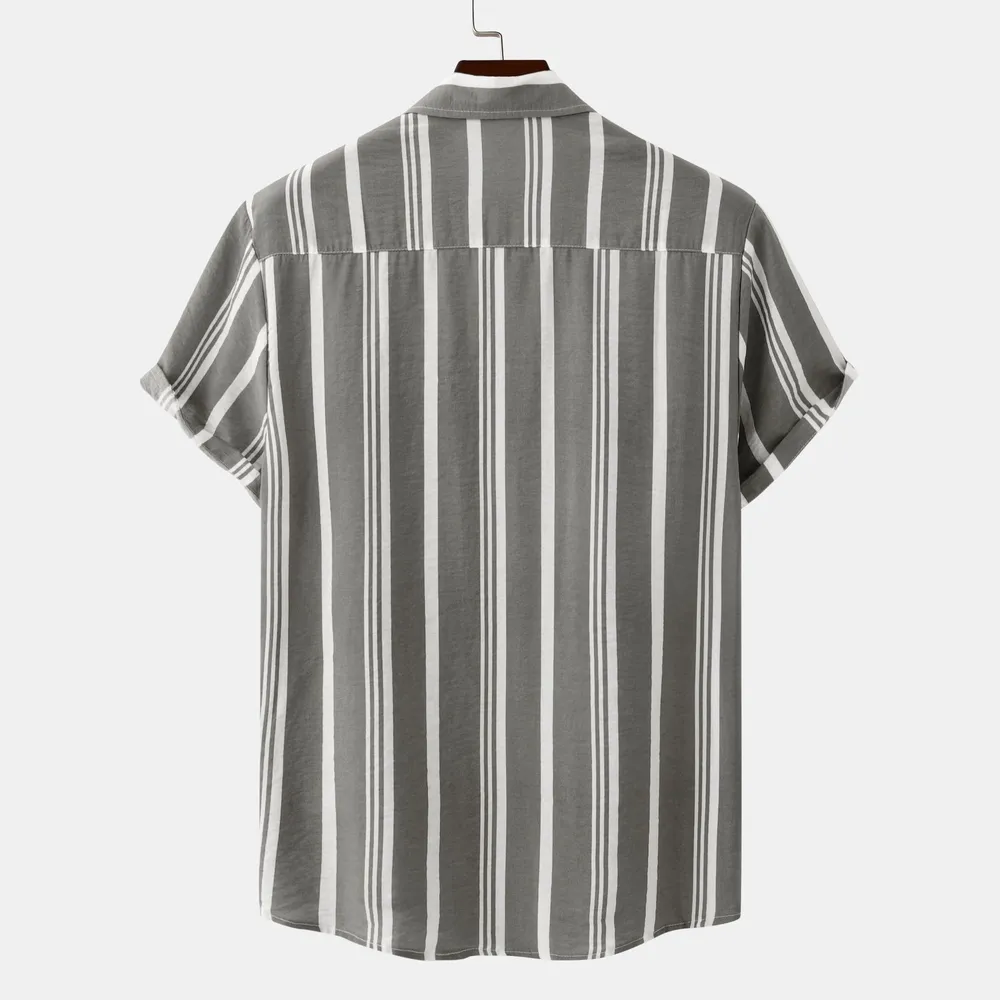 Men's Plus Size Striped Short Sleeve Button-Down Shirt, image 8