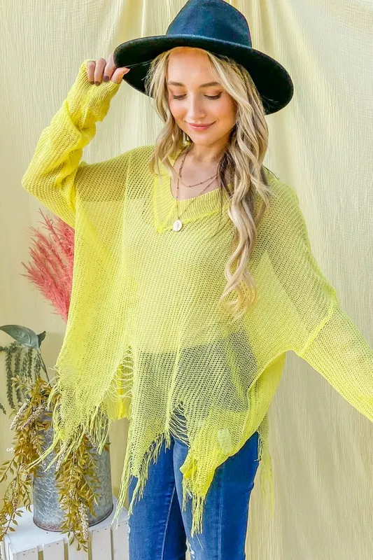 Distressed Mesh V Neck Spring Sweater Cover Up, image 7