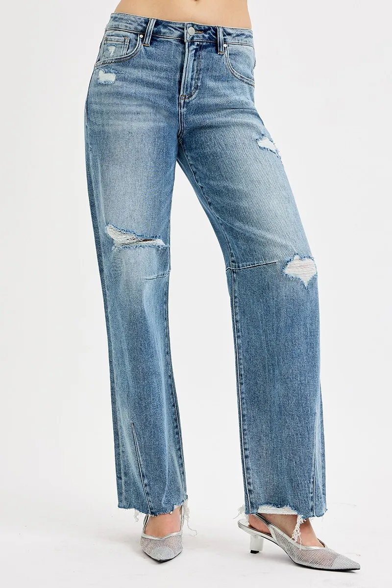 Full Size Mid Rise Fit Wide Baggy Leg Tie Washed Jeans Plus Size, image 5