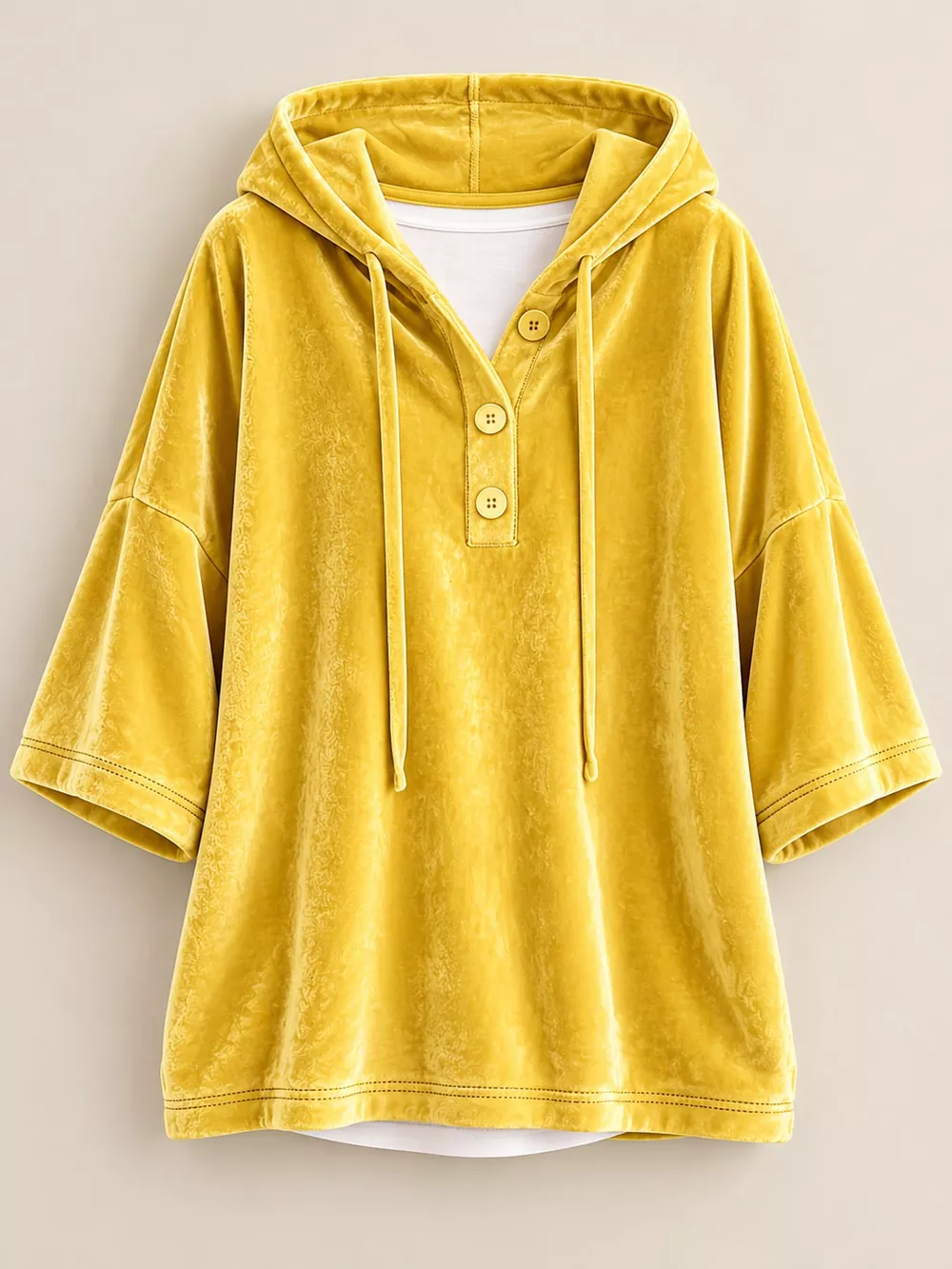 Full Size Velvet Button Detail Hoodie Plus Size, image 12
