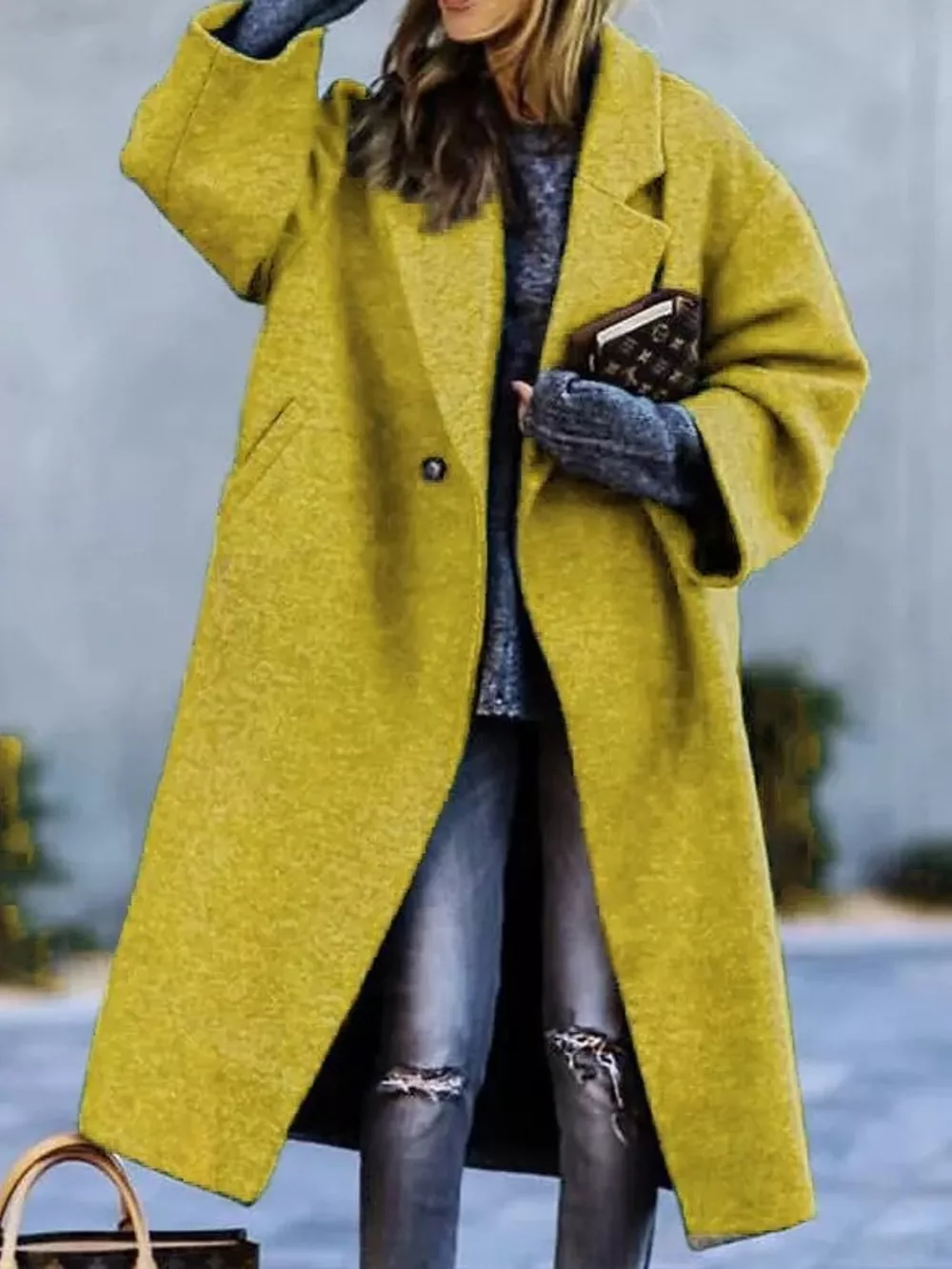 Full Size Lapel Collar One Button Coat Plus Size, image 22