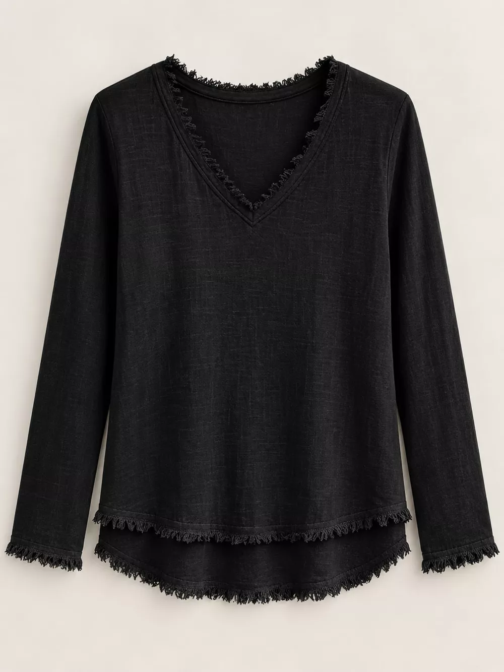 Full Size Frayed Hem V-Neck Blouse Plus Size, image 14