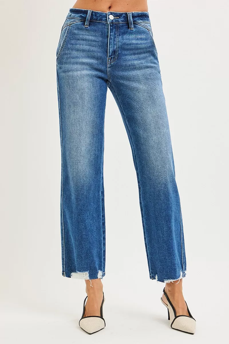 High Rise Ankle Straight Distressed Hem Detail Jeans, image 5