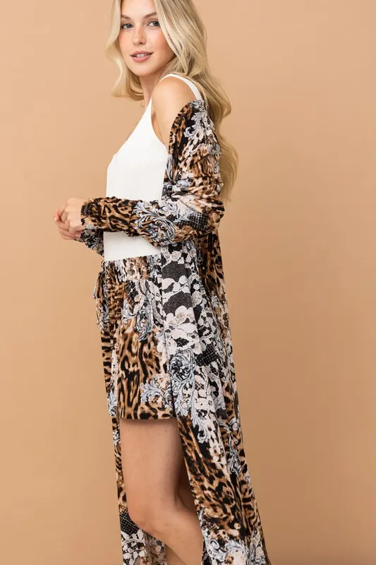 Animal Print Kimono and Shorts Set, image 5
