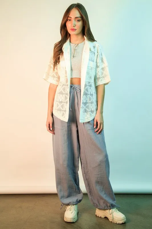 Wide Leg Gauze Solid Pants, image 5