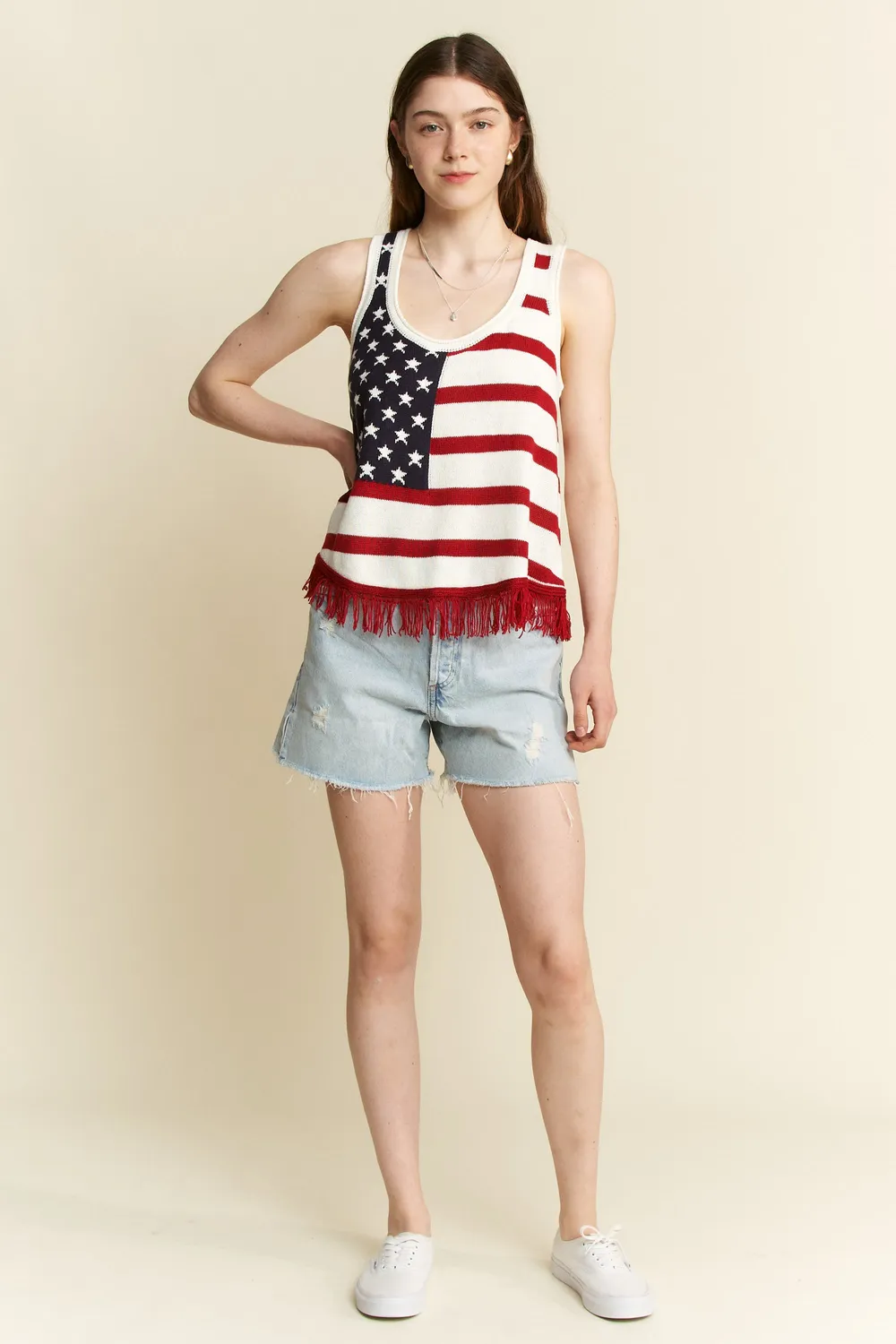Full Size American Flag Fringe Tank Top Plus Size, image 5