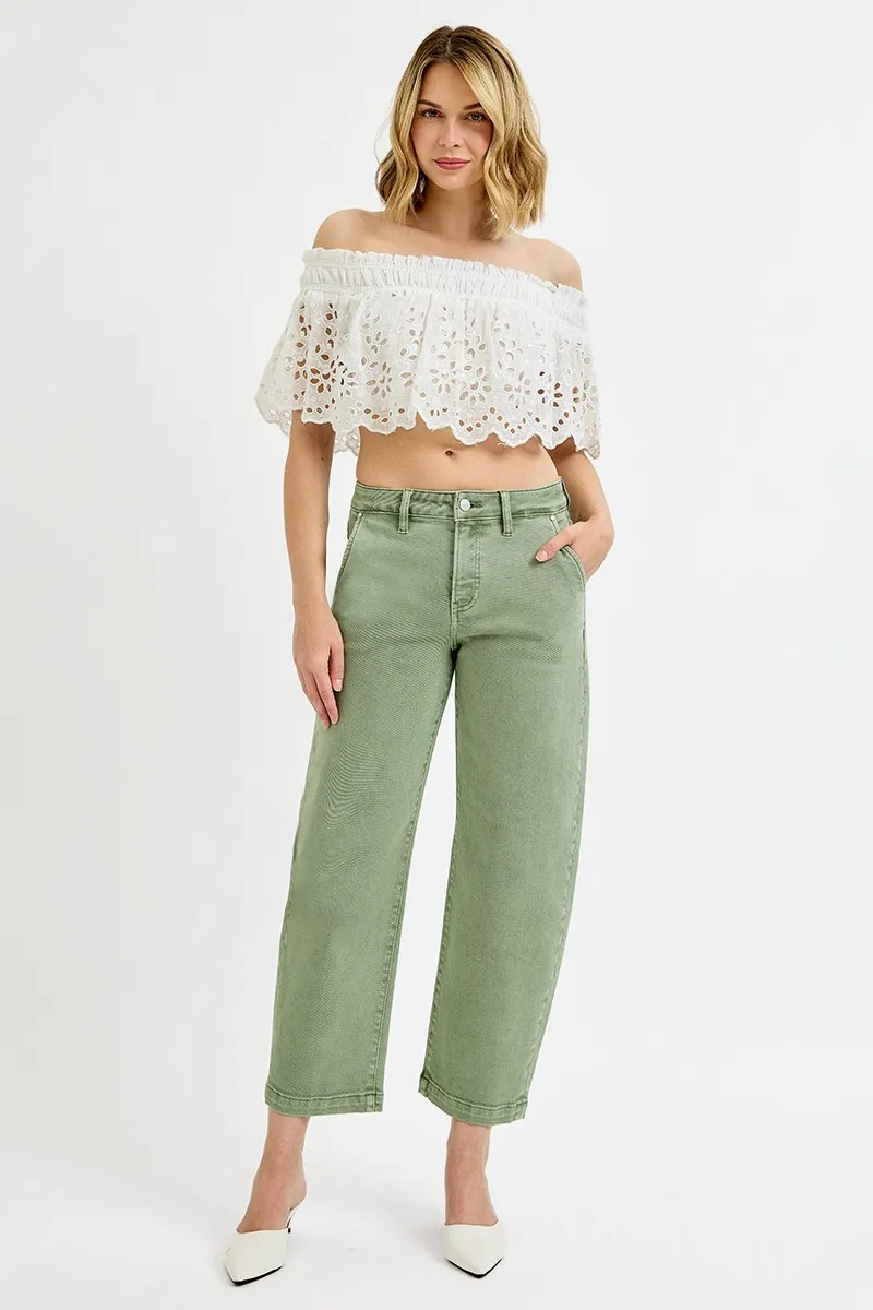 Full Size Tummy Control High Rise Crop Barrel Jeans Plus Size, image 4