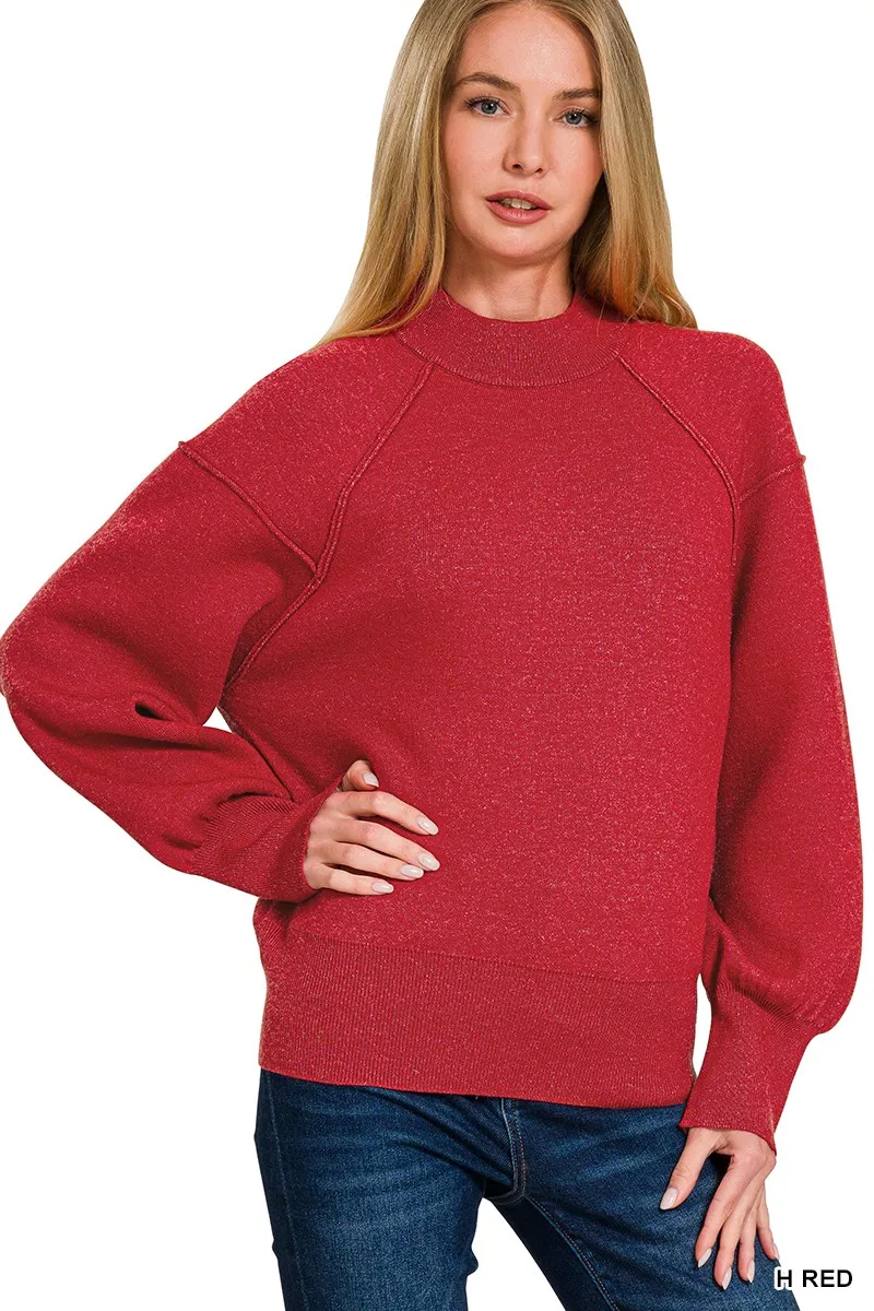 Viscose Mock Neck Exposed Seam Sweater
