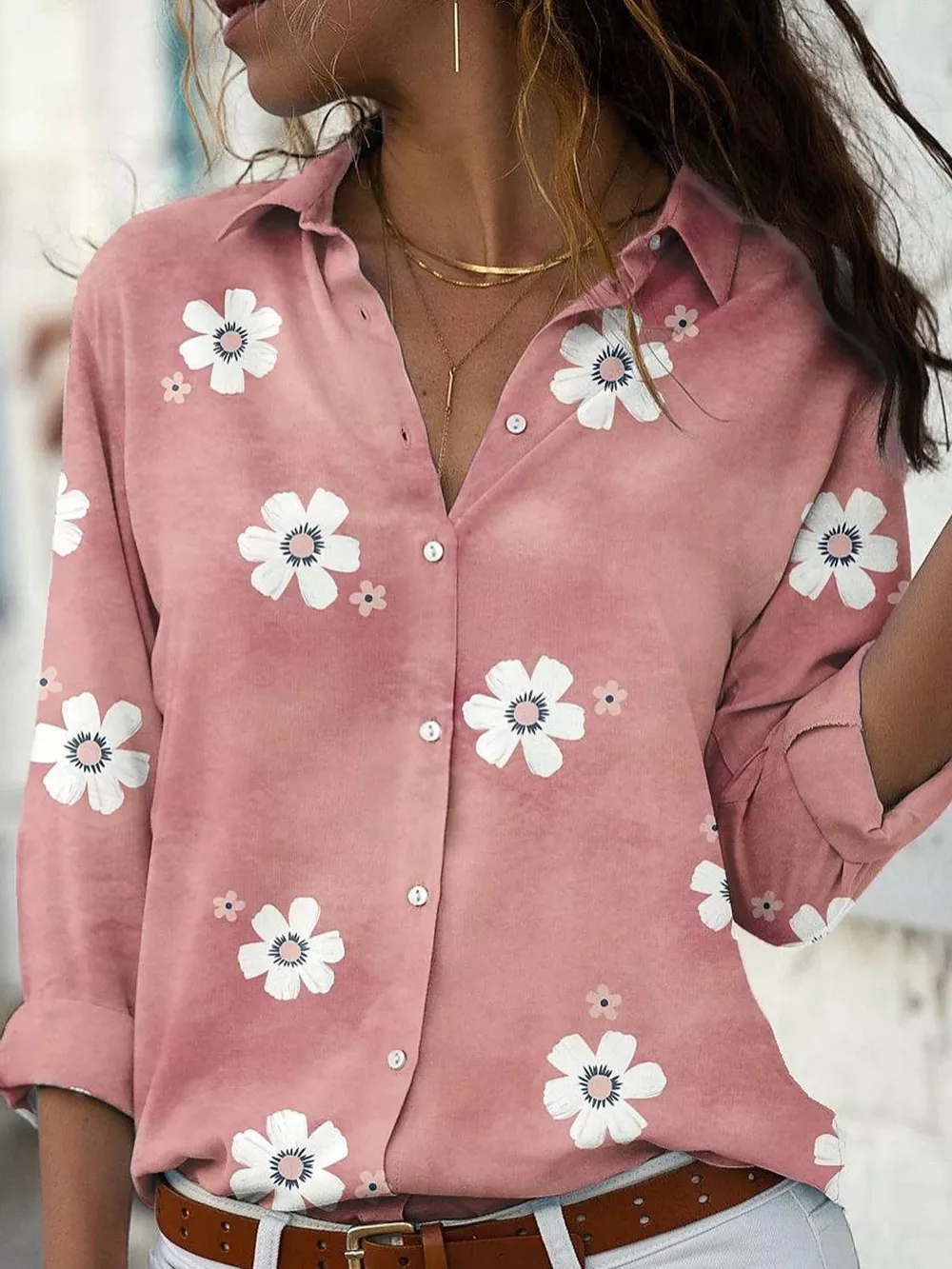 Full Size Floral Print Button-Down Casual Shirt Plus Size, image 6