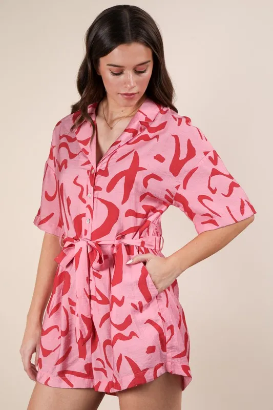 Oversized Printed Button Down Resort Romper, image 2