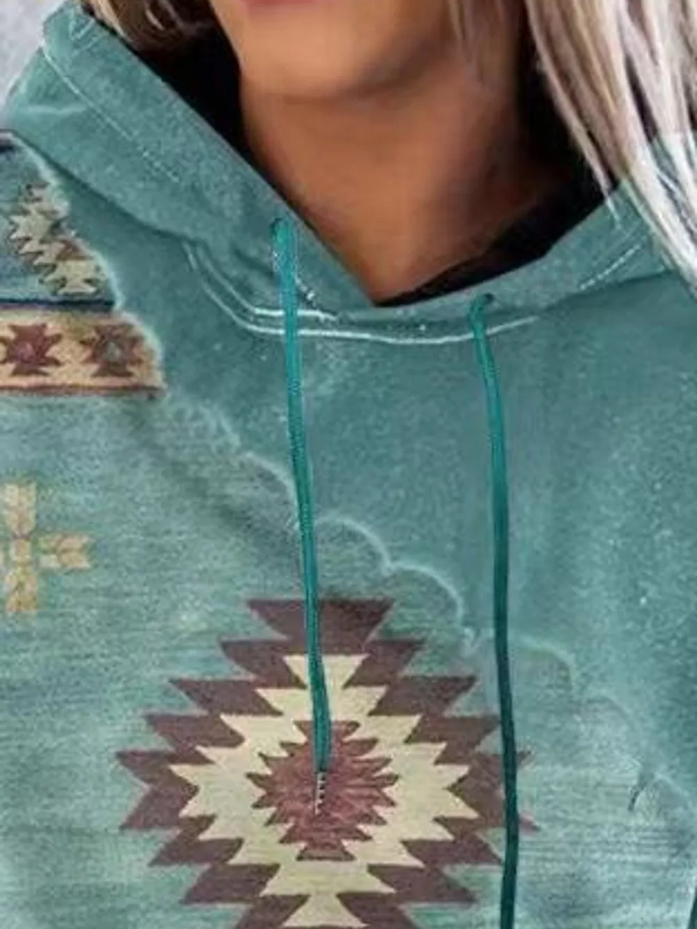 Full Size Aztec Print Hoodie with Kangaroo Pocket Plus Size, image 14