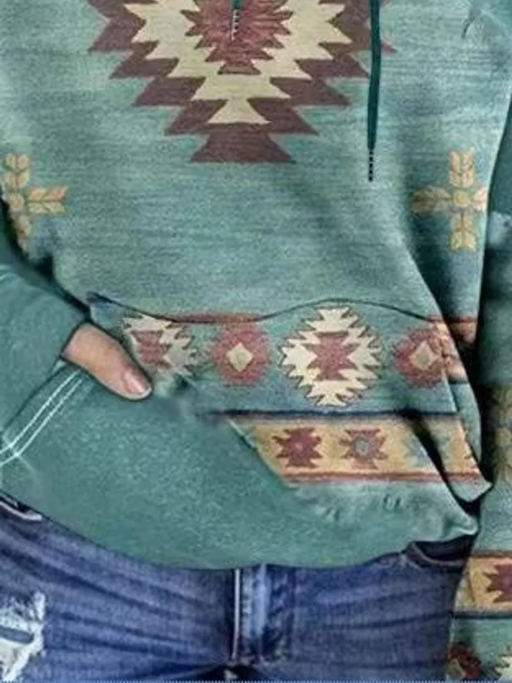 Full Size Aztec Print Hoodie with Kangaroo Pocket Plus Size, image 15