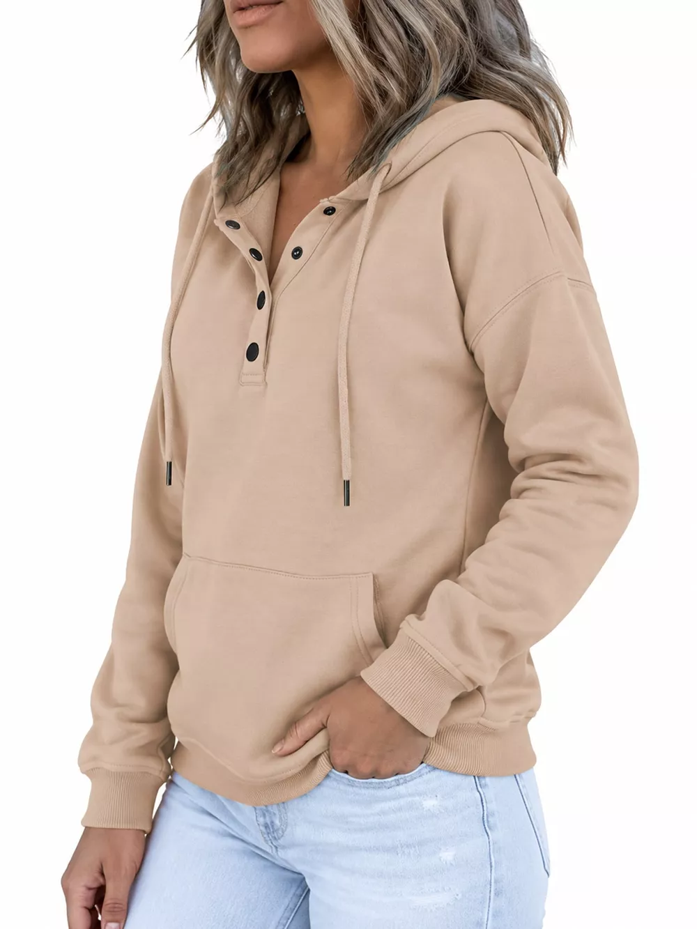 Full Size Kangaroo Pocket Dropped Shoulder Hoodie Plus Size, image 22