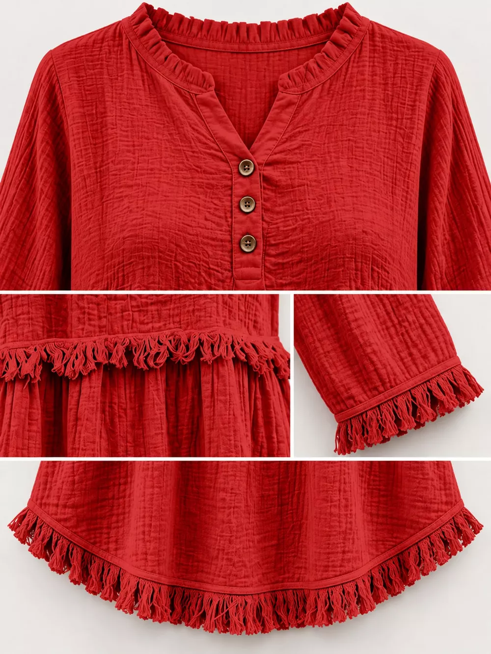 Full Size Frayed Hem Button Detail Blouse Plus Size, image 35