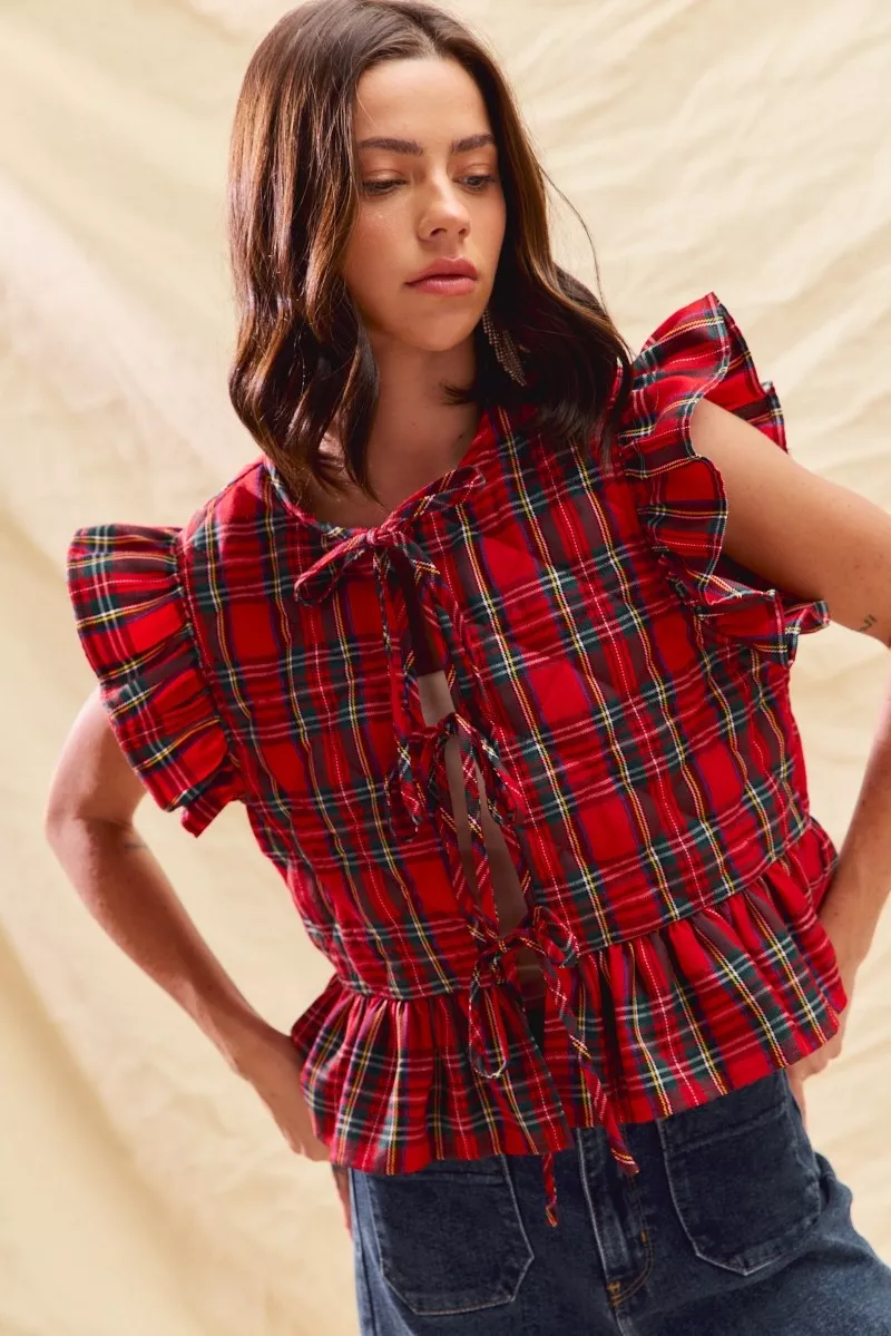 Christmas Holiday Plaid Ruffled Quilt Vest Top, image 13