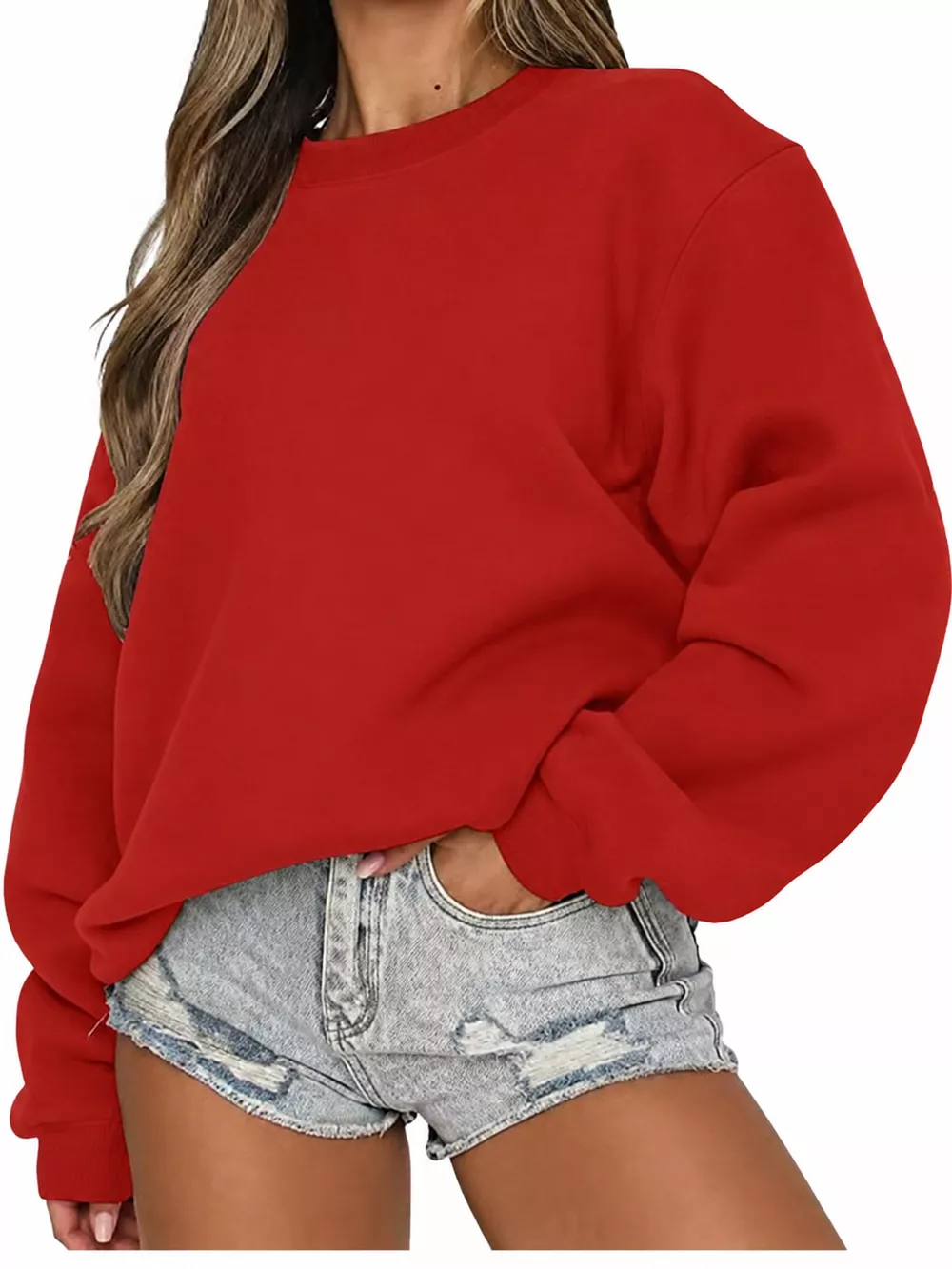 Full Size Solid Color Long Sleeve Sweatshirt Plus Size, image 23