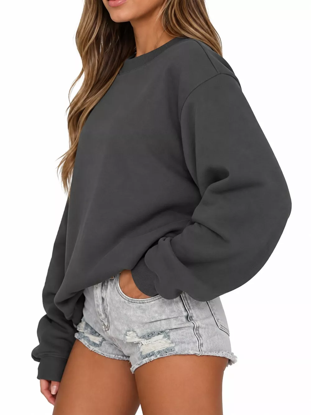 Full Size Solid Color Long Sleeve Sweatshirt Plus Size, image 17