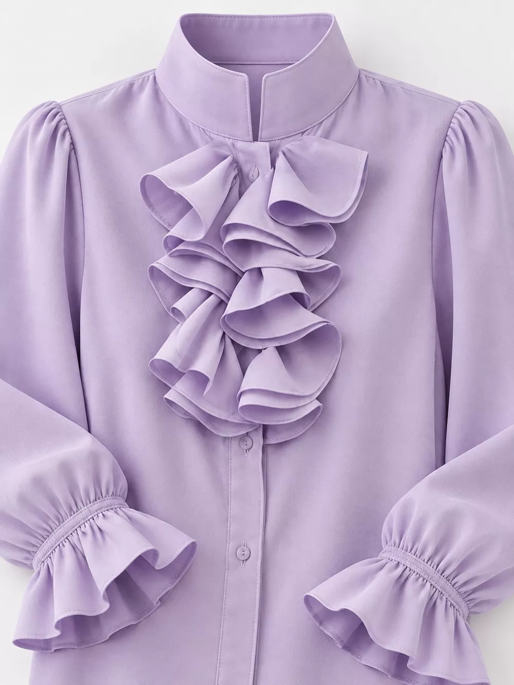 Ruffled Stand-Collar Blouse with Long Lantern Sleeves, image 26
