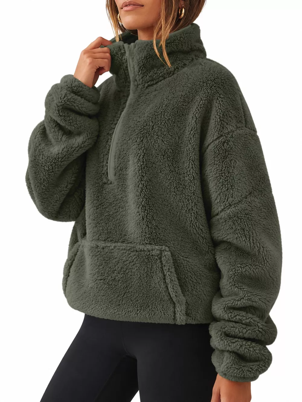 Full Size Sherpa Quarter-Zip Turtleneck Sweatshirt Plus Size, image 7