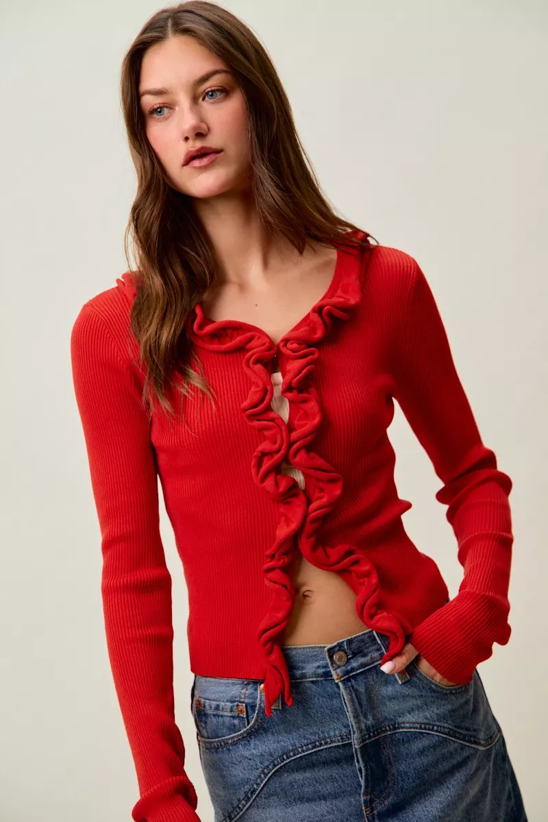 Cascade Ruffle Ribbed Sweater Cardgian, image 20