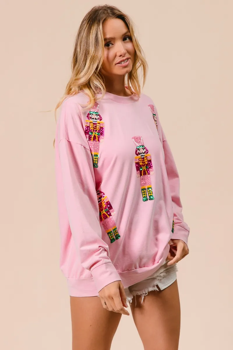 Sequin Nutcrackers Embroidery Christmas Sweatshirt, image 4