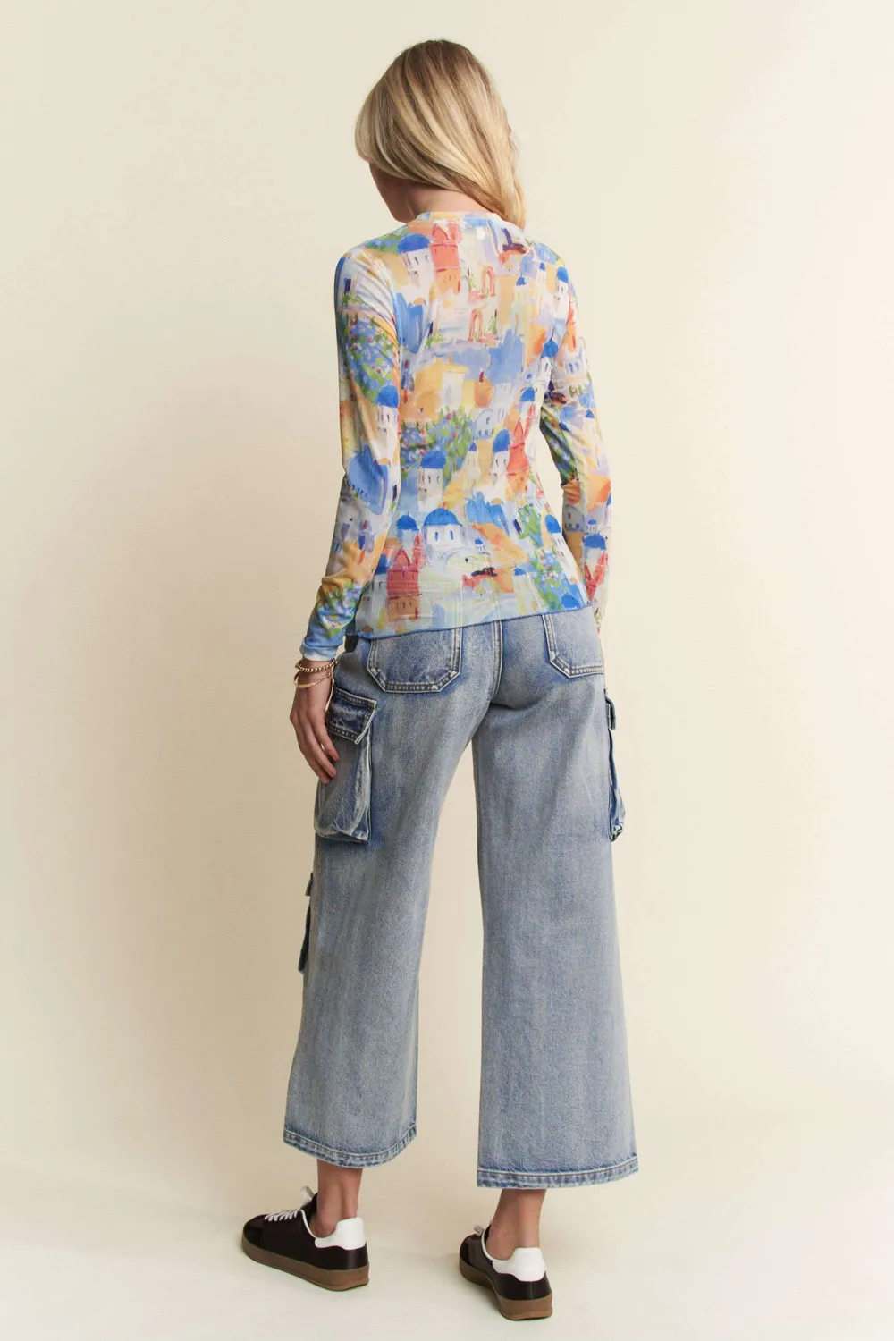 Multi Printed Mesh Round Neck Long Sleeve Top, image 5