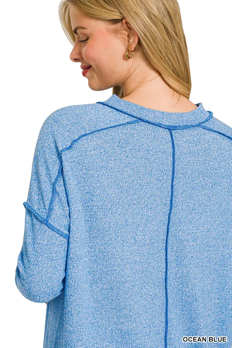 Full Size Melange Hacci Exposed Seam Hi-low Tee Plus Size, image 4