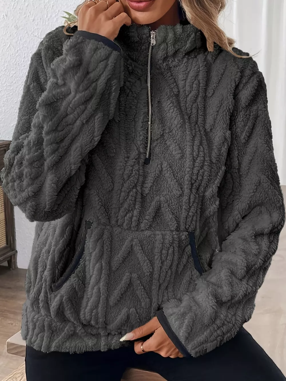 Full Size Quarter-Zip Sherpa Sweatshirt Plus Size, image 23