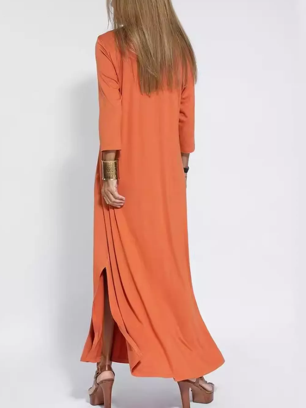 Full Size V-Neck Solid Color Casual Midi Dress Plus Size, image 8