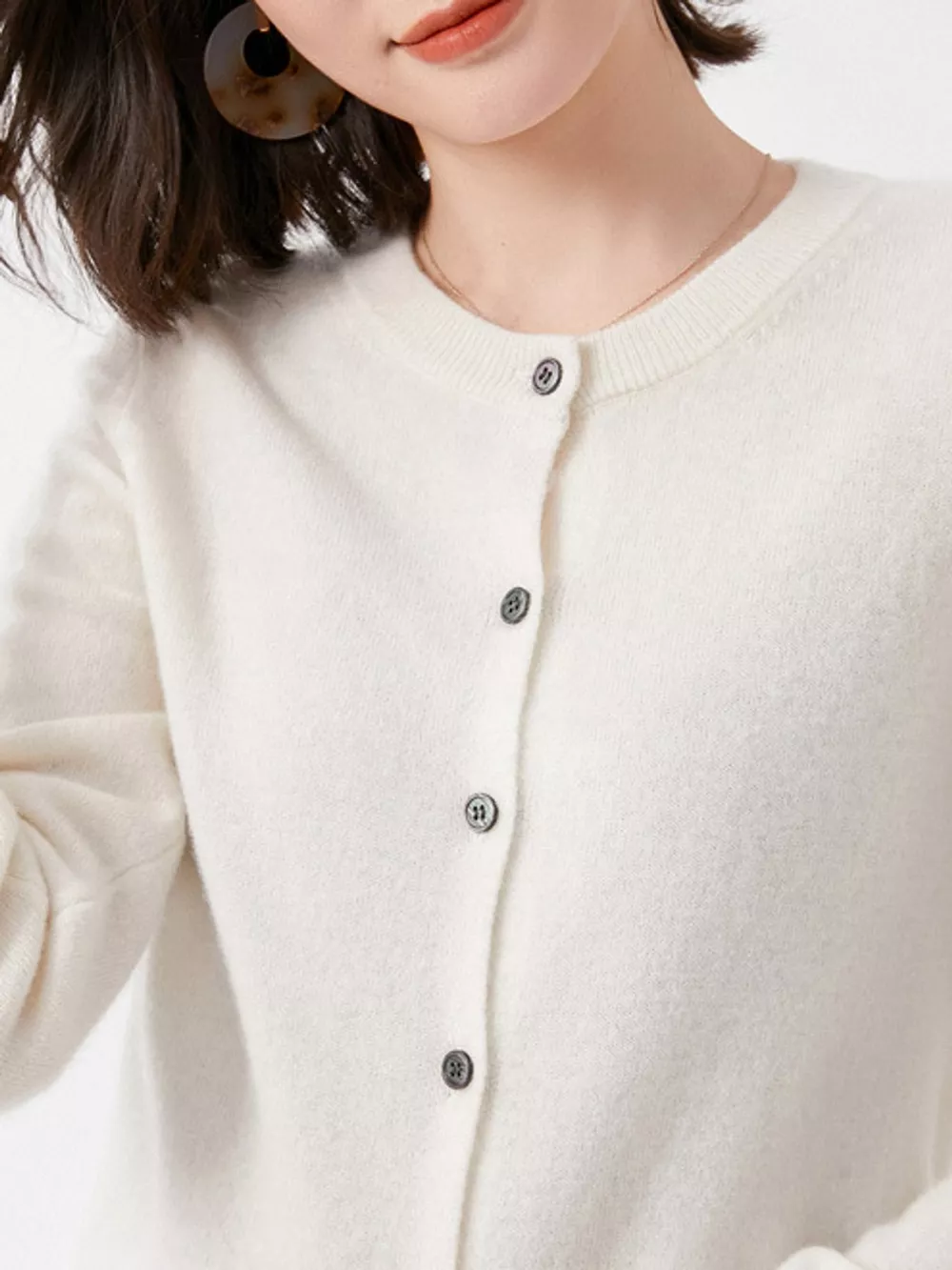 Crew Neck Button-Down Cardigan, image 2