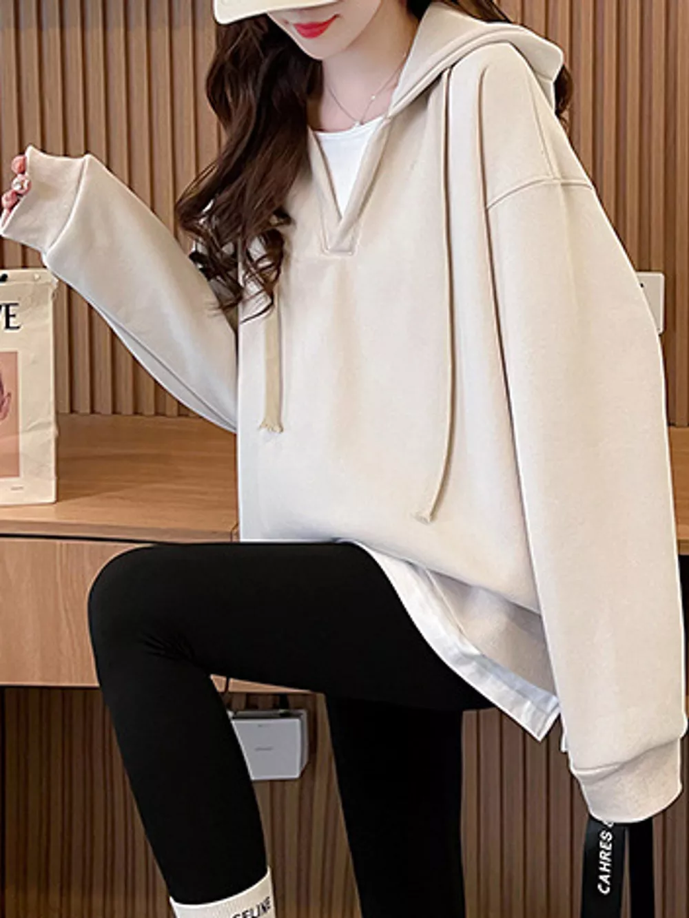 Layered Look Dropped Shoulder Hoodie, image 2