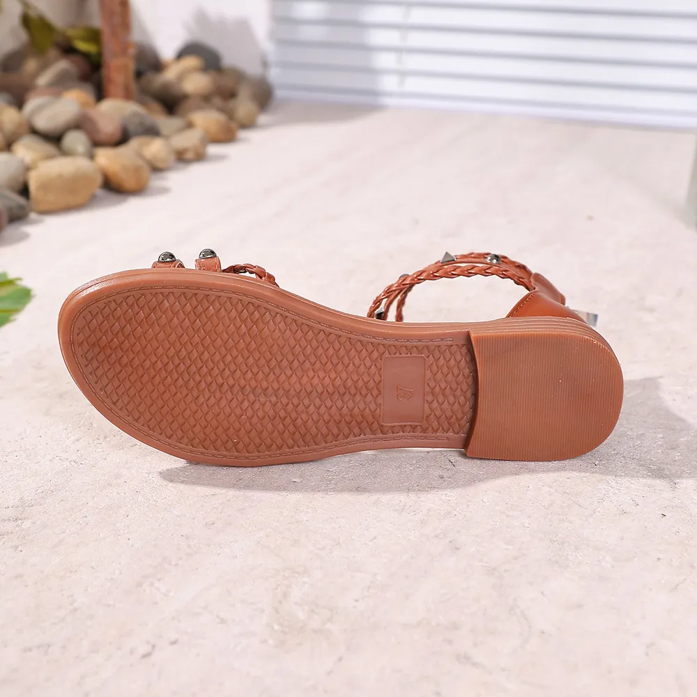 Braided Ankle Strap Studded Sandals, image 9