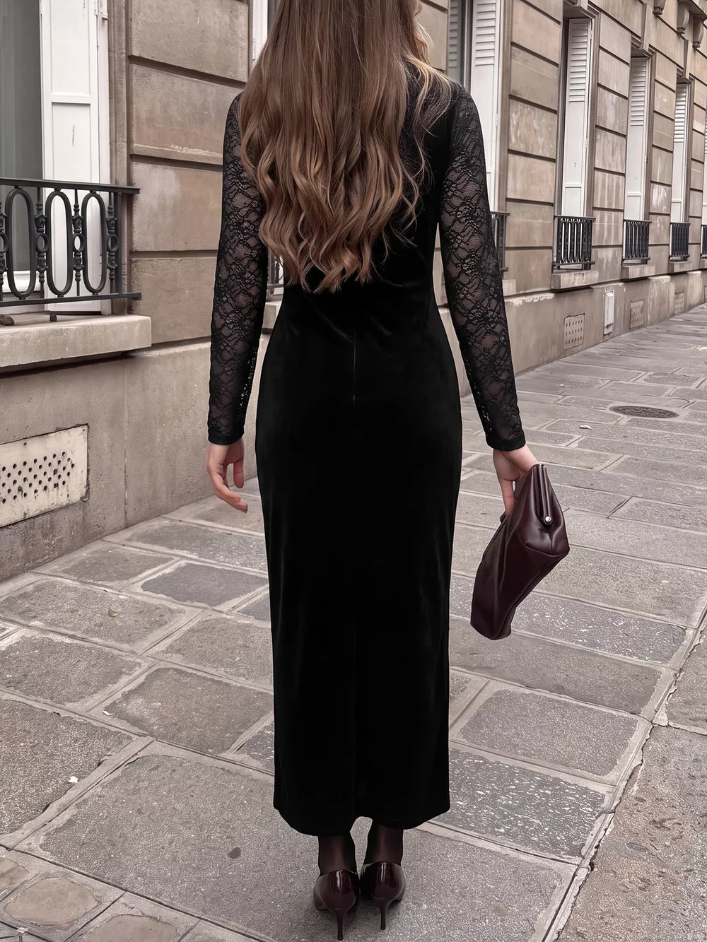 Elegant Lace and Velvet Midi Dress, image 5