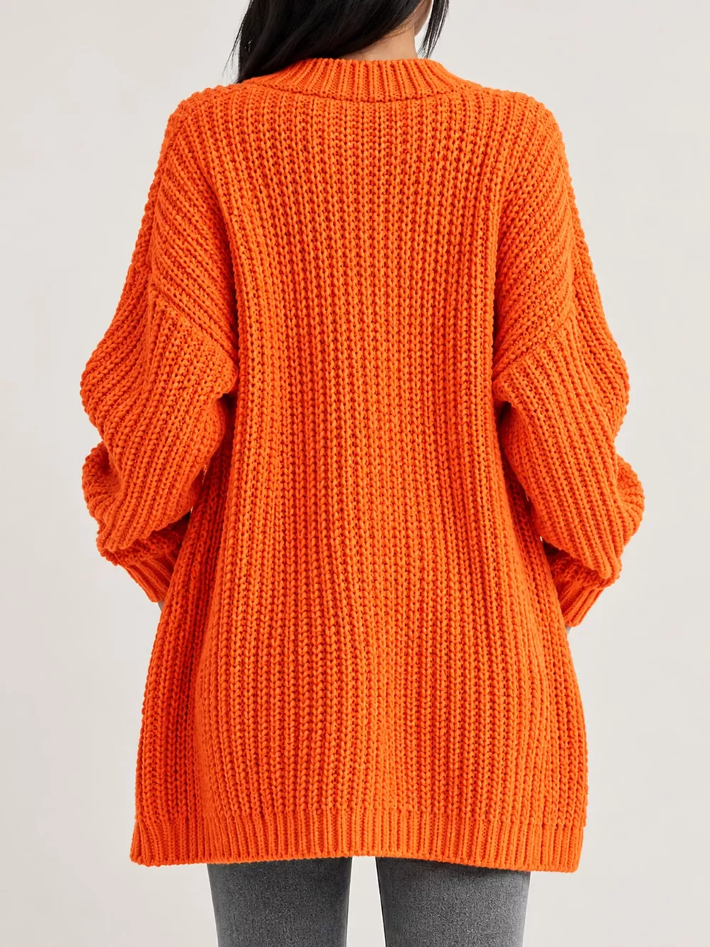 Full Size Chunky Knit Openwork Front Longline Cardigan Plus Size, image 44