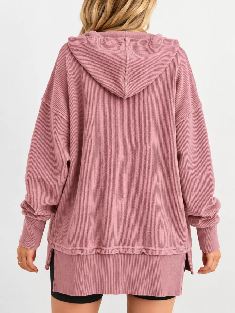 Full Size Snap Button Placket Dropped Shoulder Hoodie Plus Size, image 8