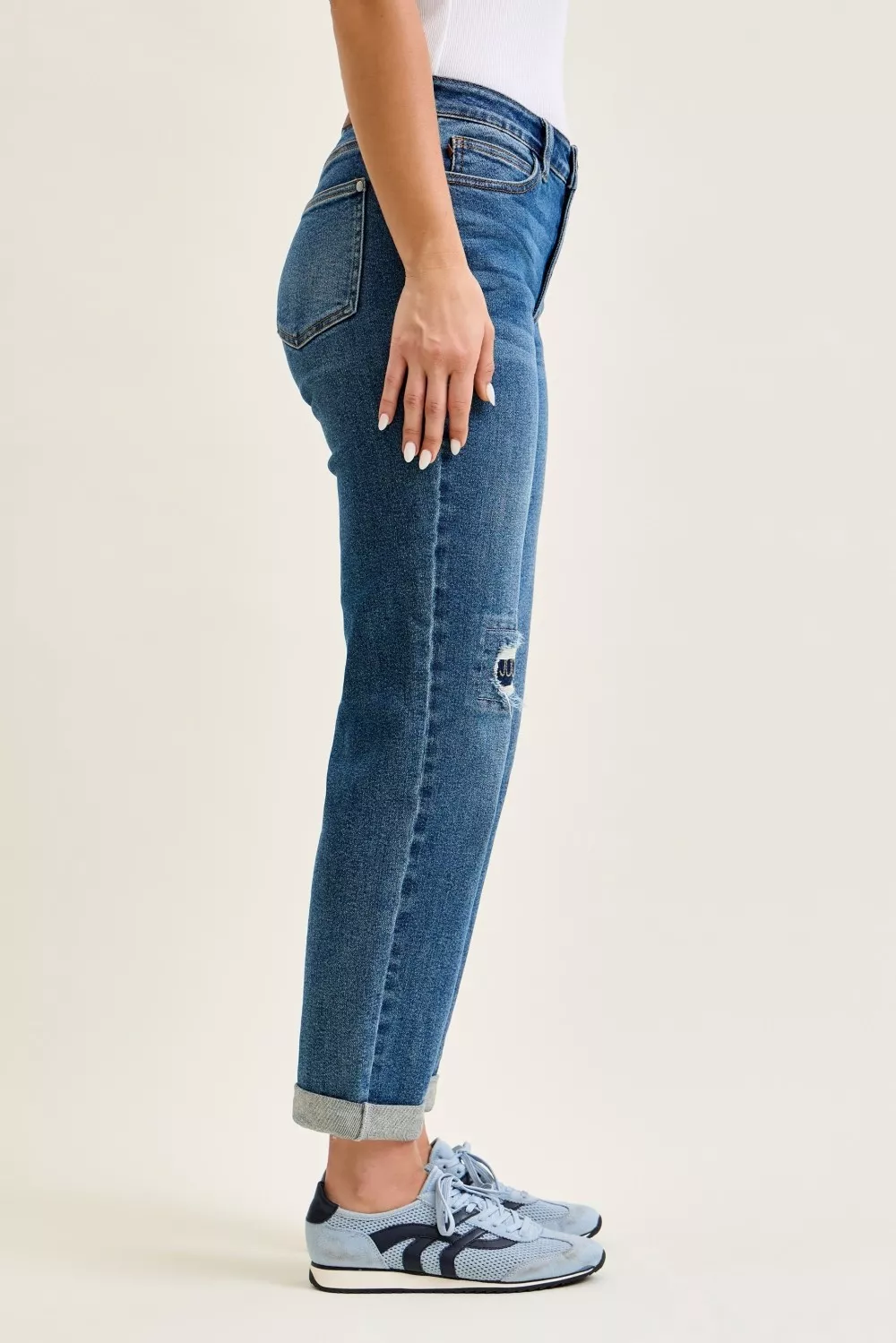 Mid Rise Boyfriend Embroidered Repair Patch Jeans, image 4