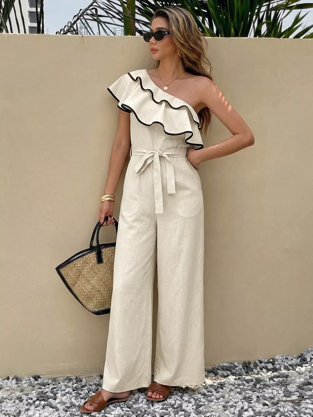 Ruffle One-Shoulder Wide Leg Jumpsuit, image 2