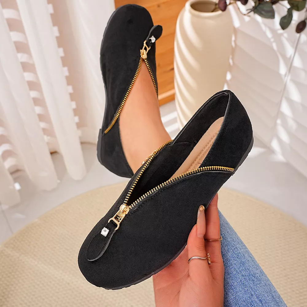 Chic Zipper Detail Flats Slip‑Ons, image 5