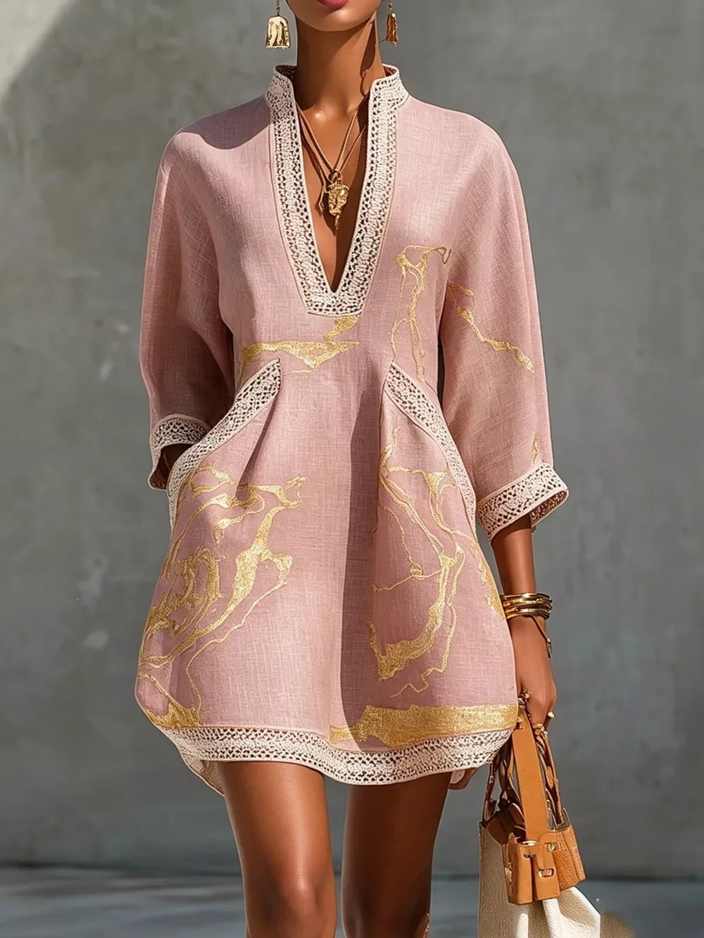 Notched 3/4 Sleeve Mini Dress, image 23