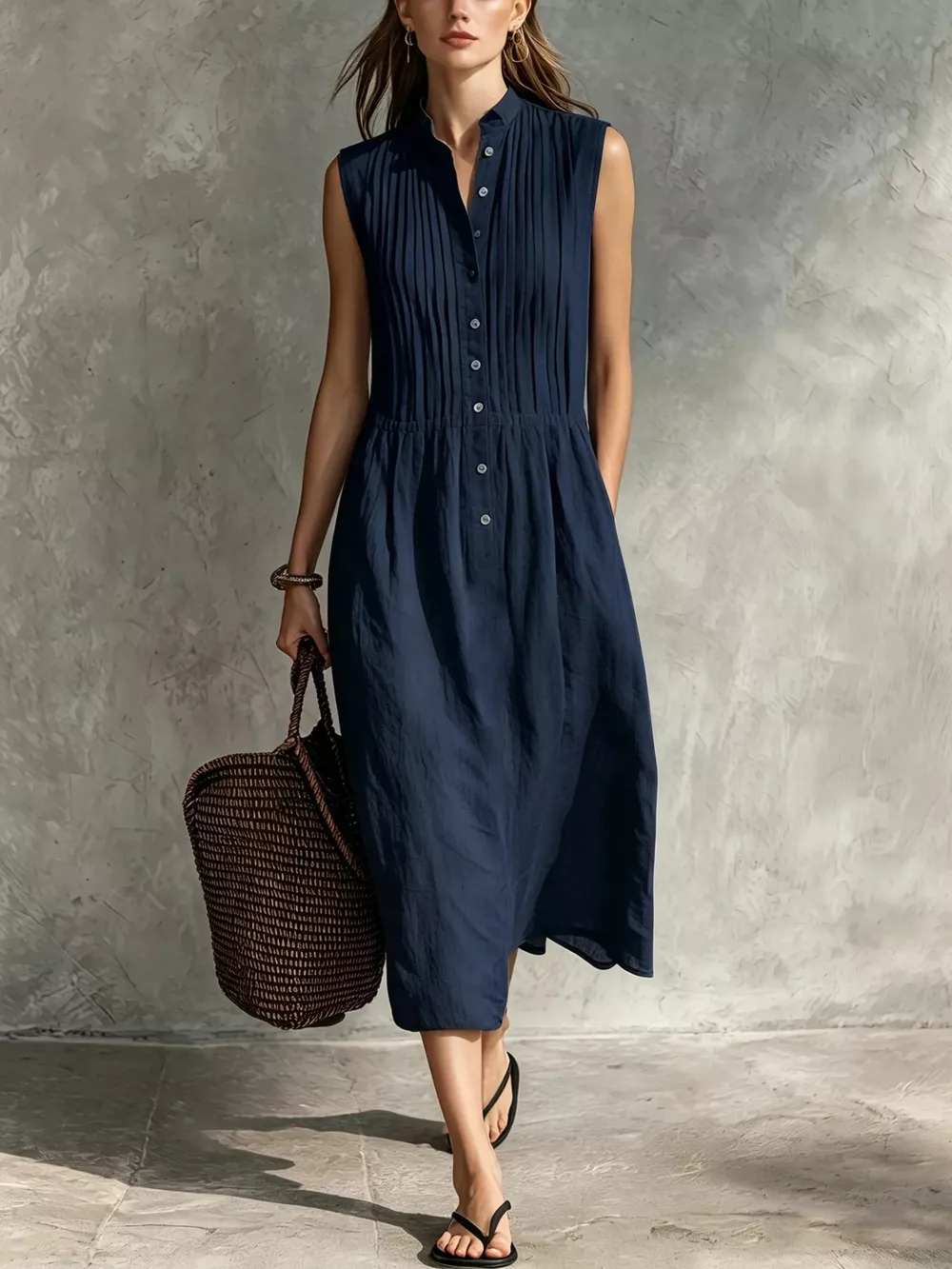 Full Size Sleeveless Button Front Midi Dress Plus Size, image 11