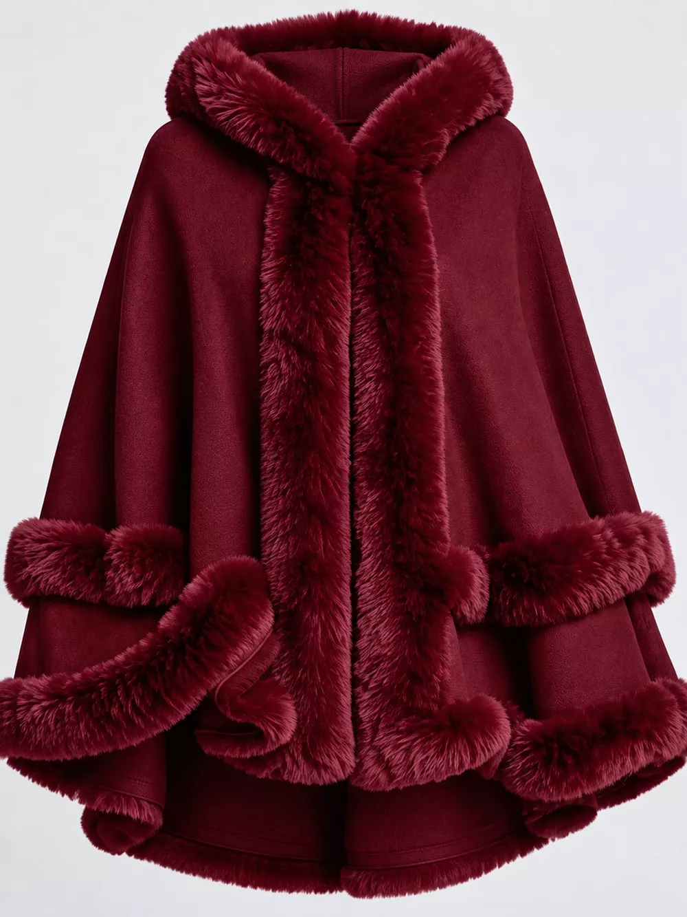 Faux Fur Trimmed Hooded Cape, image 23