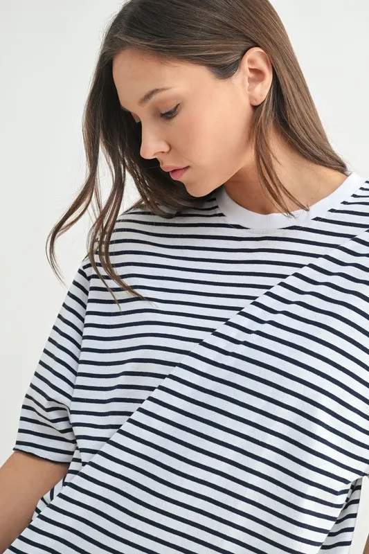 Coastal Cotton Striped Oversized Crewneck T-Shirt, image 4