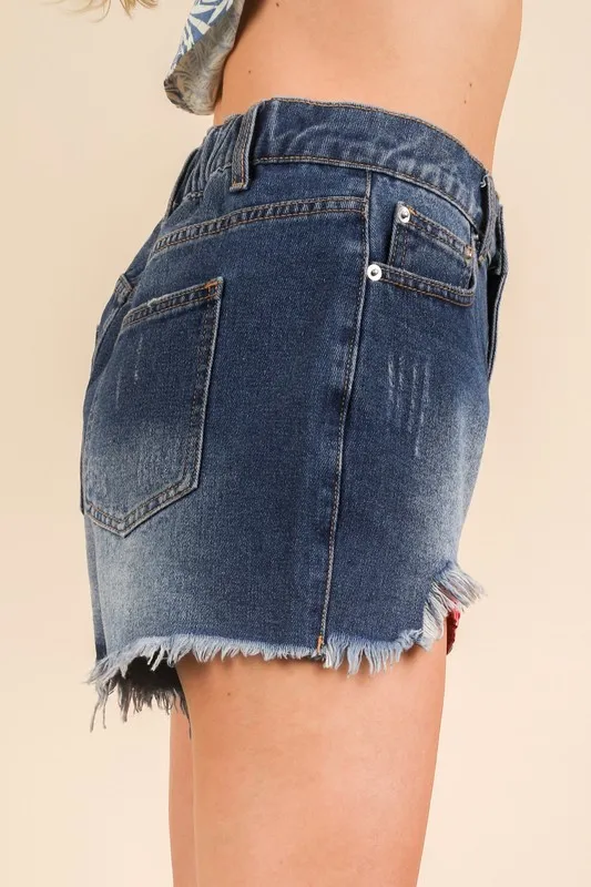 Raw Hem Pocketed Contrast Washed Denim Shorts, image 4