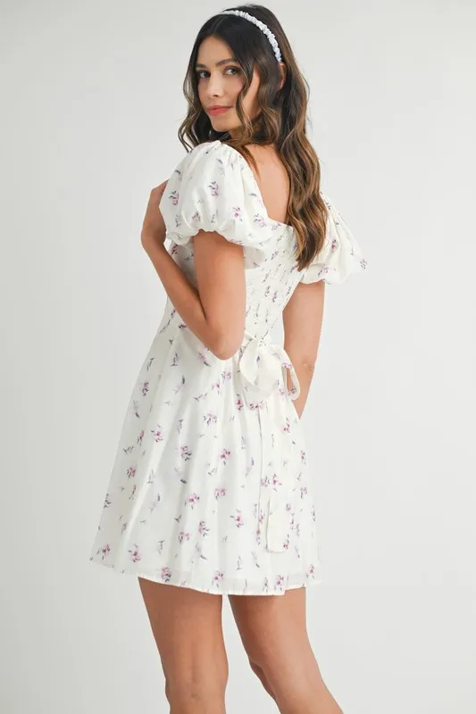 Floral Print Puff Sleeve Mini Dress, image 3