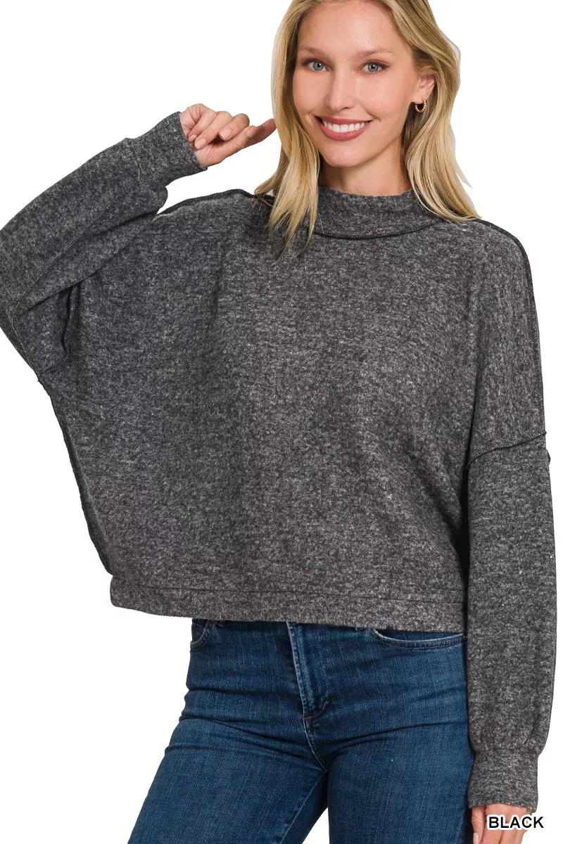 Brushed Melange Hacci Cropped Sweater, image 2