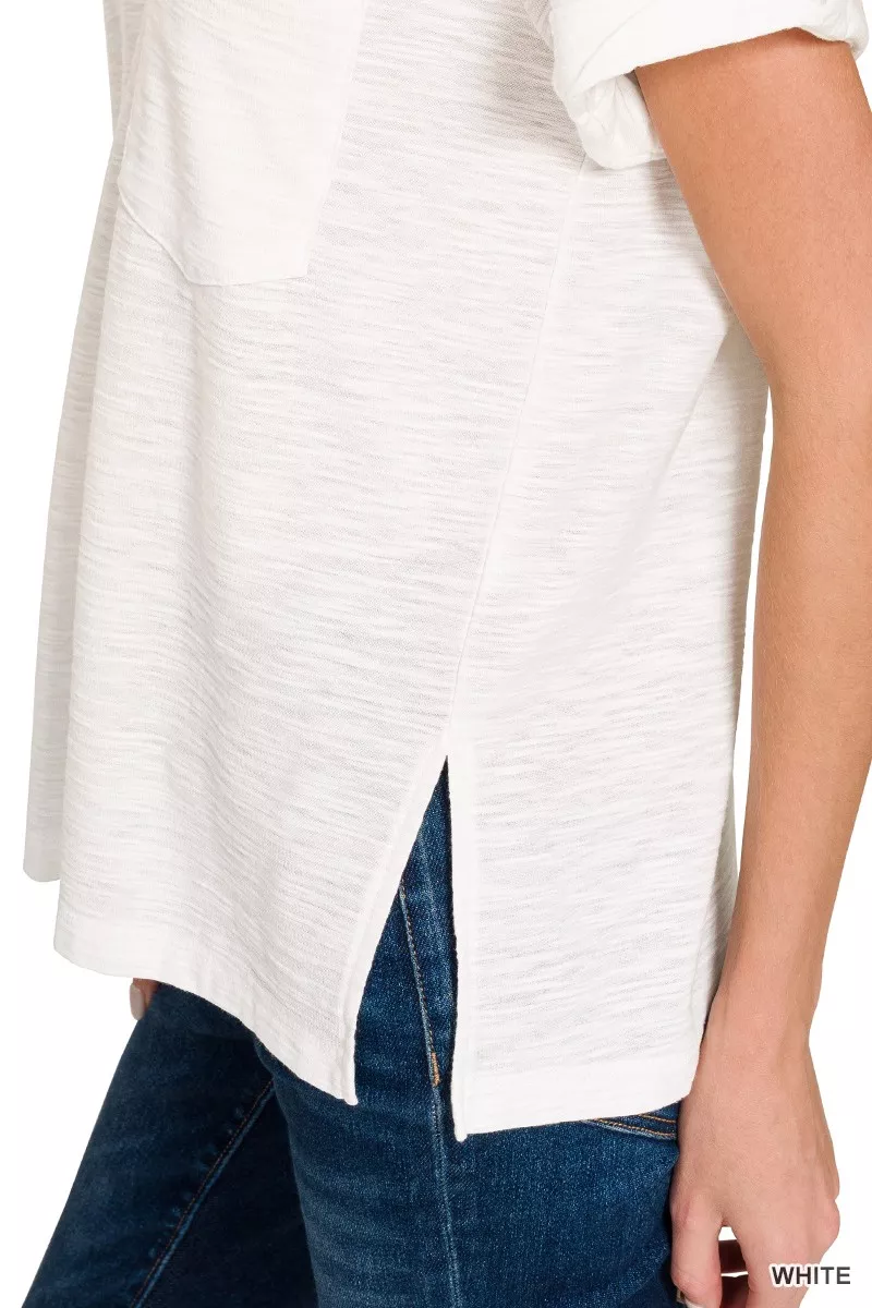 Slub Rolled Short Sleeve V-Neck Tee, image 5