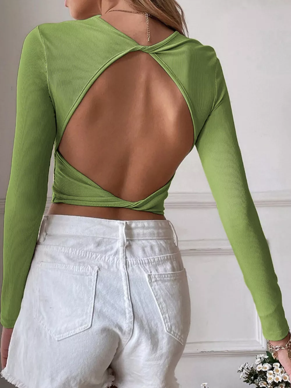 Cutout Back Long Sleeve Crop T-Shirt, image 10