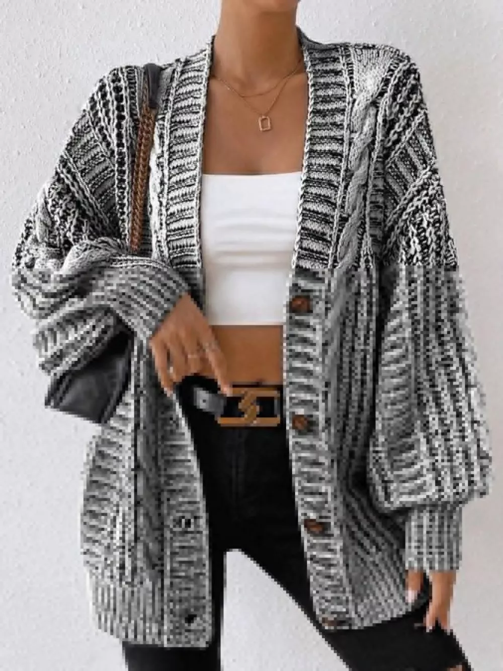 Chunky Cable Knit Button-Down Cardigan
